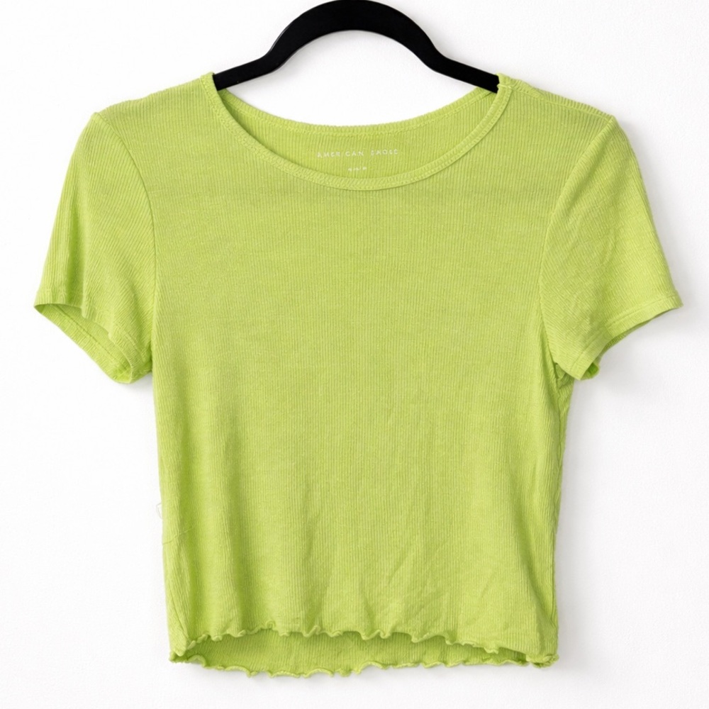American Eagle Outfitters Lime Ribbed Lettuce-Edge Crop Top
